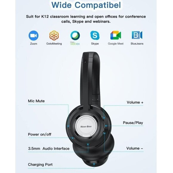Wireless Headset with Microphone Noise Cancelling  | New bee - Picture 8 of 11